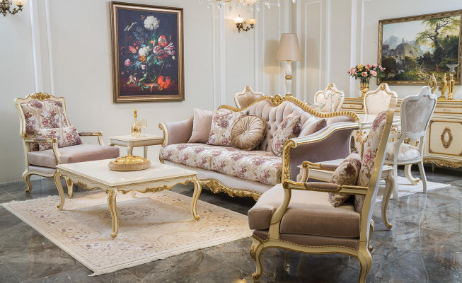 Luxe meubel ontwerp fauteuil klassiek design troon textiel woonkamer