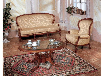 Klassieke bankstelsel bank bank fauteuil salontafel Italiaanse meubels 3-delig.