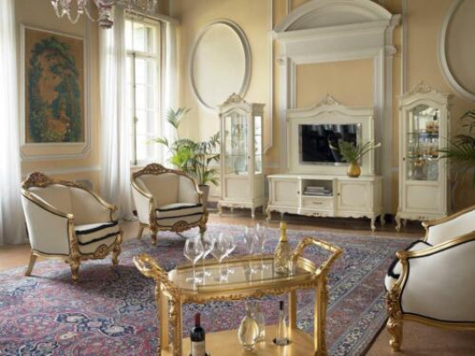 Klassieke woonkamer vitrinekast, dressoir tv-meubel wandkast 3-delige massief houten kast.