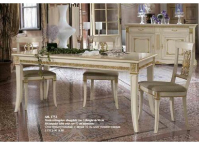 Klassieke eettafel massief hout eetkamer set + 4x stoel set stoelen Barok