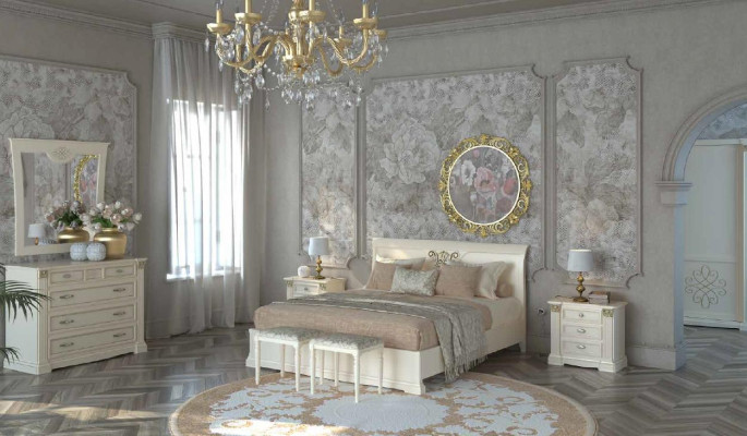 Bed nachtkastje ladekast 7-delige slaapkamer set design luxe slaapkamer massief hout