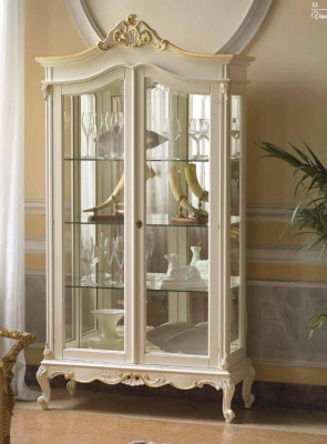 Vitrinekast Vitrines Woonkamer Massief Hout Kasten Ontwerp Barok Rococo Wit nieuw