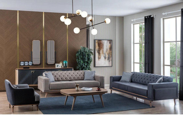 Luxe Modern Woonkamerset 4-delig. 4-zits fauteuil salontafel Houten meubels