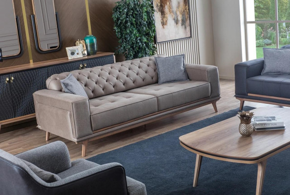 Luxe Modern Woonkamerset 4-delig. 4-zits fauteuil salontafel Houten meubels