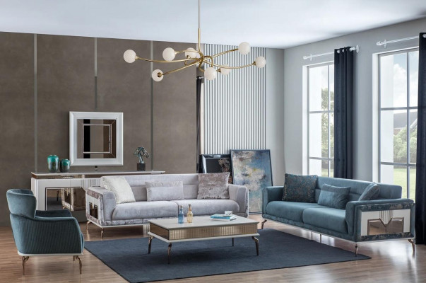 Ontwerper bankstel 4-delig. bankstelset 3-zits fauteuil salontafel