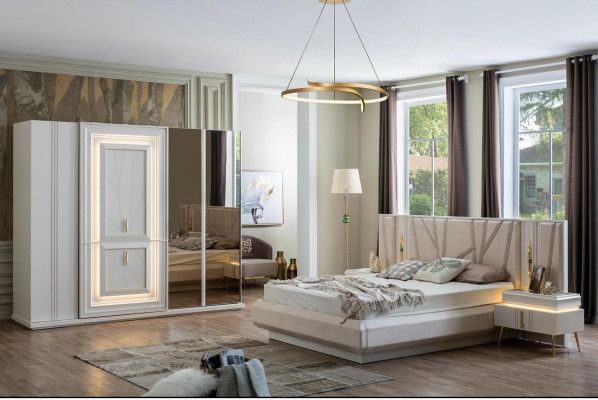 Slaapkamer set Luxe bed 2x nachtkastje kledingkast 4-delige meubels