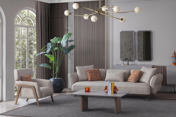 Luxe Modern Woonkamer Set 4-delig. Bank 4-zits Fauteuil salontafel Set