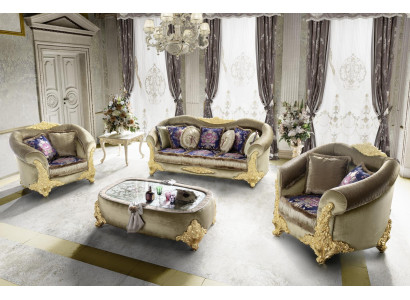 Sofa bekleding 3 2 1 zits barok houten 3-delige luxe meubelset klassiek bankstel