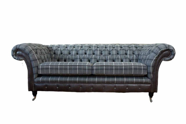 Bankstel 3-zits bankstellen textiel banken design meubels driezits grijs Chesterfield