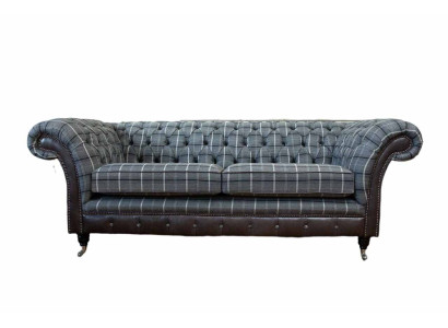 Bankstel 3-zits bankstellen textiel banken design meubels driezits grijs Chesterfield