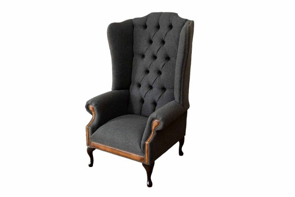 Chesterfield fauteuil Grijs Woonkamer Klassiek textiel Oorfauteuil Meubels