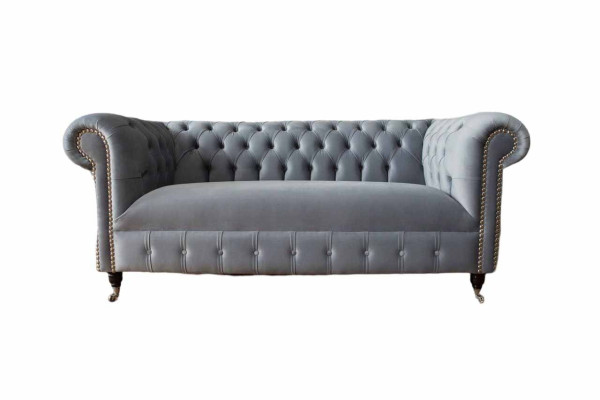 Chesterfield Grijs Bank Driepersoons Bank Banken Bankstellen Fluweel Meubels 230cm