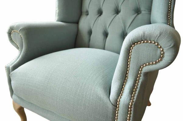 Ohrensessel fauteuil Ontwerp Bekleding Wit Bank Chesterfield Textiel Nieuw