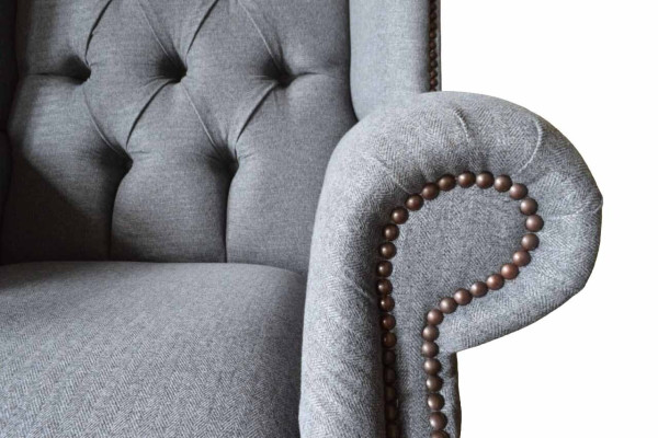 Ohrensessel Chesterfield Bank Bank Bekleding 1 Zitter Grijs Fauteuil Textiel