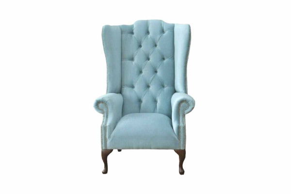 Babyblauwe oorfauteuil Fauteuil Ontwerp Bekleding Bank Bank Chesterfield Stof Nieuw