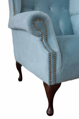 Babyblauwe oorfauteuil Fauteuil Ontwerp Bekleding Bank Bank Chesterfield Stof Nieuw