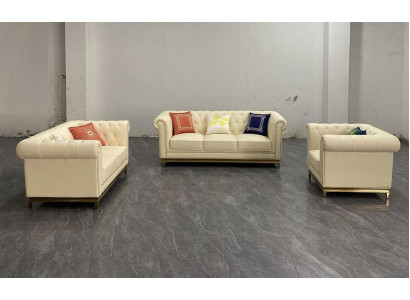 Chesterfield bankstel bankstel bankstel banken meubels blauw 3-delig.