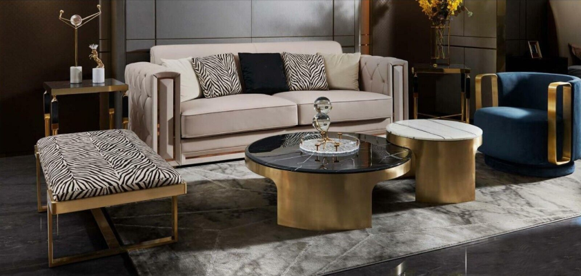 Poef Zebraprint Woonkamer Roestvrij Staal Nieuw Modern Ontwerp Meubels Luxe