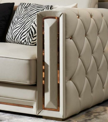 Chesterfield Bank Beige Leer Luxe Woonkamer Ontwerp Banken Bekleding