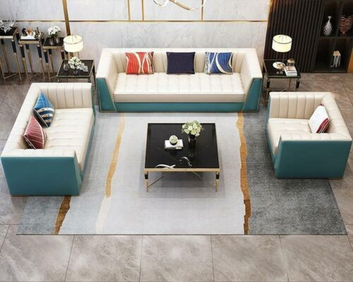 Leren bank Bank Bank Bekleding 321-zitsbank Salontafel 2x Bijzettafel 6-delig Nieuw