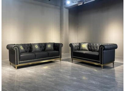 Zwarte Chesterfield woonkamer bankstel Luxe set 3+2 zits 2-delig.
