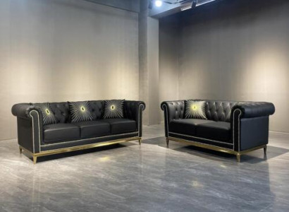 Zwarte Chesterfield woonkamer bankstel Luxe set 3+2 zits 2-delig.