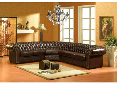Klassieke Chesterfield hoekbank gewatteerde hoek lederen bank bank zitje hoekstel