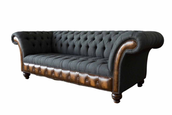 Ontwerp Zwarte Bank 3-zits Chesterfield Stoffen Bank Bank Bekleding Nieuw