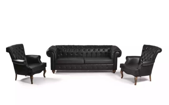 Zwarte Chesterfield bankstel Complete kantoorinrichting Moderne meubels