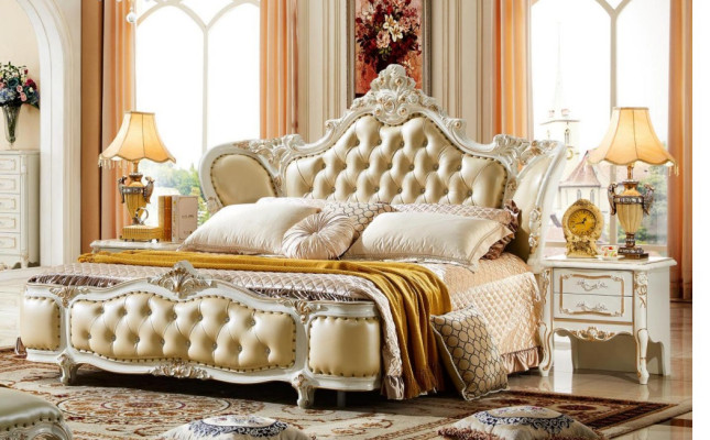 Bedden Chesterfield Beige 180x200cm Slaapkamer Bed Leer Nieuw