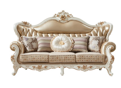 Bankstel 3-zitter Beige Luxe Leer Woonkamer Klassieke Elegante Bankstel