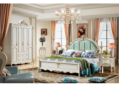 Bed Blauw Mooi Elegant Ontwerp Slaapkamer Gestoffeerde Leren Bedden