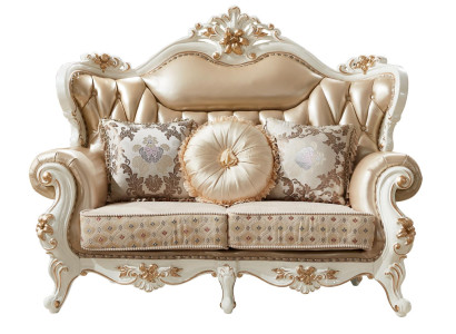 Bank 2-zits Beige Luxe Leer Woonkamer Klassiek Design Bank Elegante