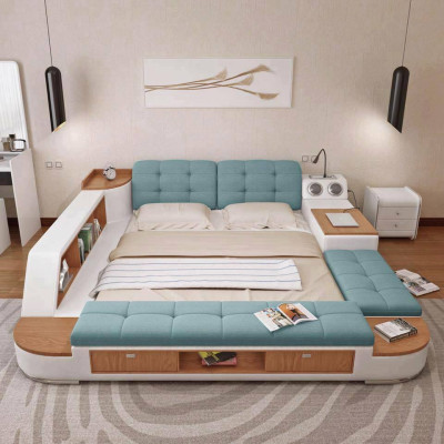 Bedden Moderne Hotel Multifunctionele Ligstoel Dubbel Luxe Design Lederen Bed.