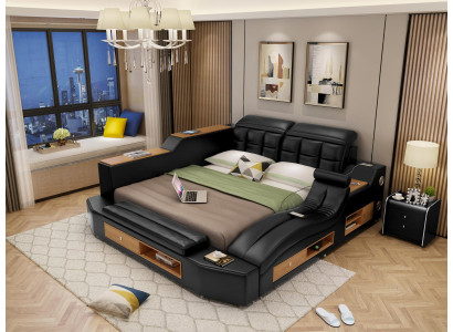 Ontwerp lederen bedden hotel dubbel multifunctioneel bed bluetooth luidsprekers luxe.