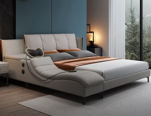 Multifunctioneel luxe ontwerp dubbel lederen bed gestoffeerd bed hotel geluid nieuw