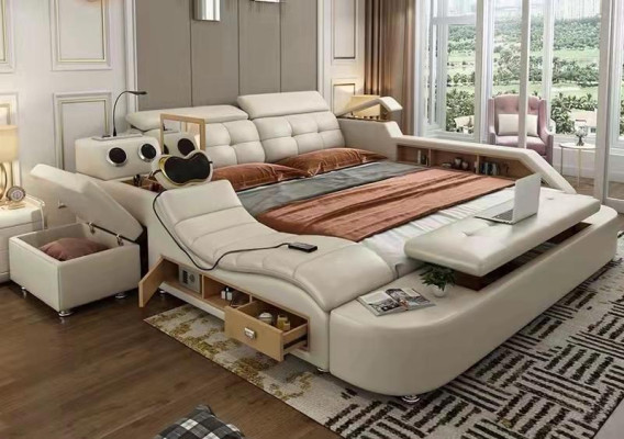 Multifunctioneel bed Luxe designleren bedden Dubbele plank 180x200 cm