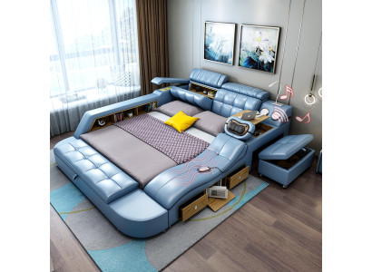 Ontwerp Bed XXL Groot Leer Hotel Bekleding 180x200 Multifunctioneel Regaal Bedden