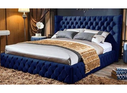 Bedden Chesterfield Desi180x200gn Dubbelbed Meubels Bekleding Textiel Blauw Bed Nieuw