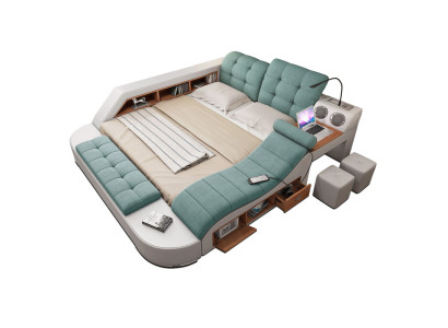 Bed Twee Persoons Lederen Gestoffeerde Bedden Multifunctioneel met Massagefunctie Nieuw