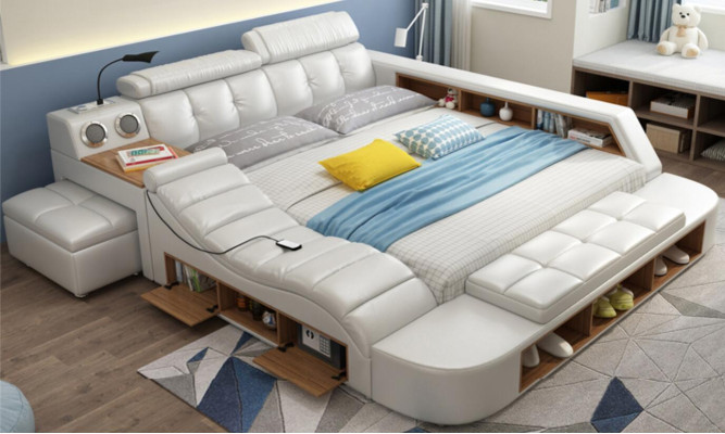Ontwerp Bed XXL Grote Bedden Leren Bekleding Hotel 180x200cm Multifunctioneel