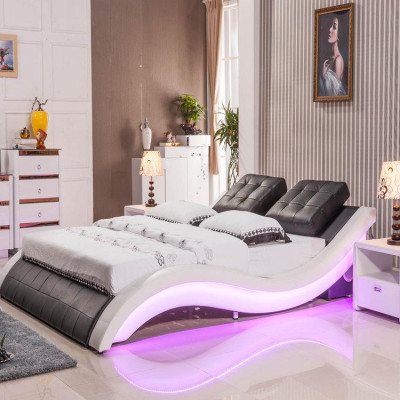 Luxury bed design beds Digital LED bedroom furniture Leather Double