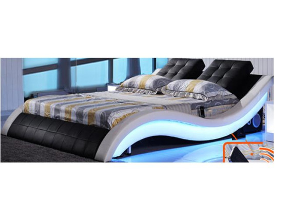 Luxury bed design beds Digital LED bedroom furniture Leather Double