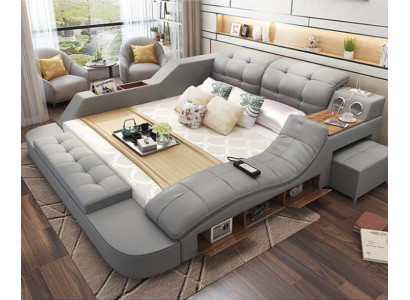 Ontwerp bed XXL groot bed lederen bekleding hotel 180x200cm multifunctioneel rek nieuw