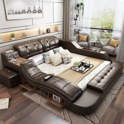 Multifunctioneel designbed XXL 180x200 Grote bedden van leer Hotelrek USB.