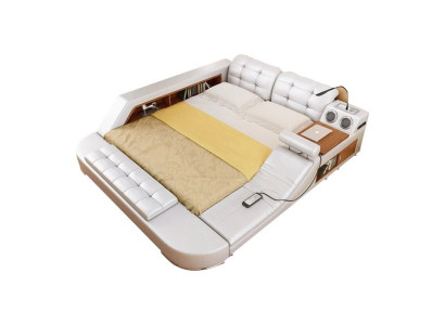 Ontwerp Dubbel Luxe Leren Bed Bekleed Bedden met USB Hotel Multifunctioneel Nieuw