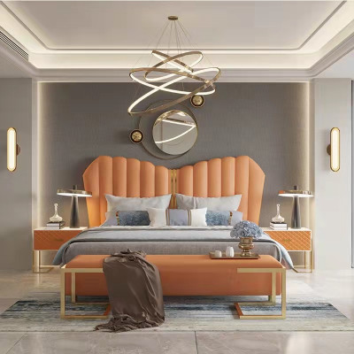 Moderne luxe bedden gestoffeerd in leer en textiel, hoogwaardig slaapkamerbed.