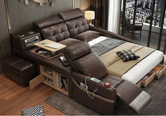 Multifunctioneel Deluxe Bed met Massagefunctie Hotelbed met bekleding Led usb Radio