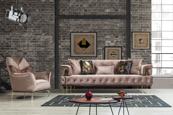 Bruin bankstel bankstel 3+1 zits Chesterfield woonkamer bekleding