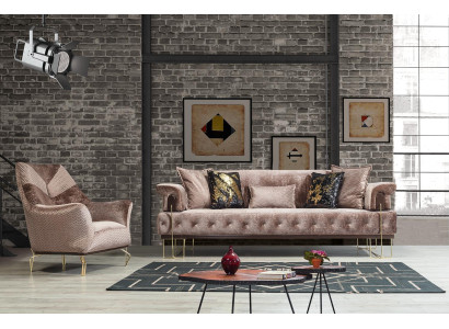 Bruin bankstel bankstel 3+1 zits Chesterfield woonkamer bekleding